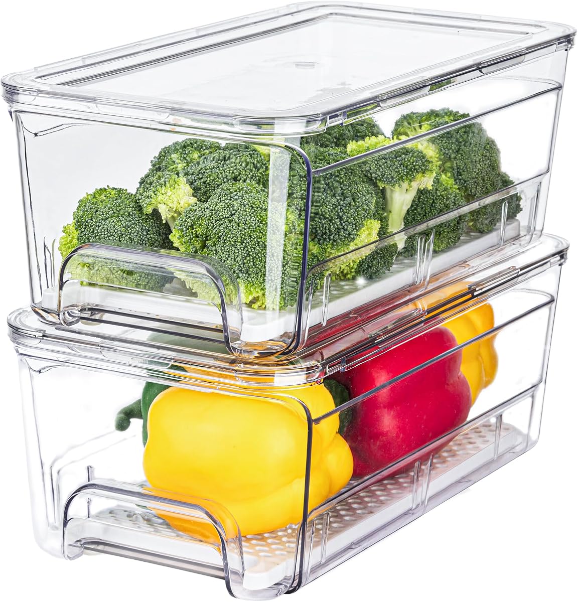 Clear Fridge Storage Bin with Drain Tray product photo